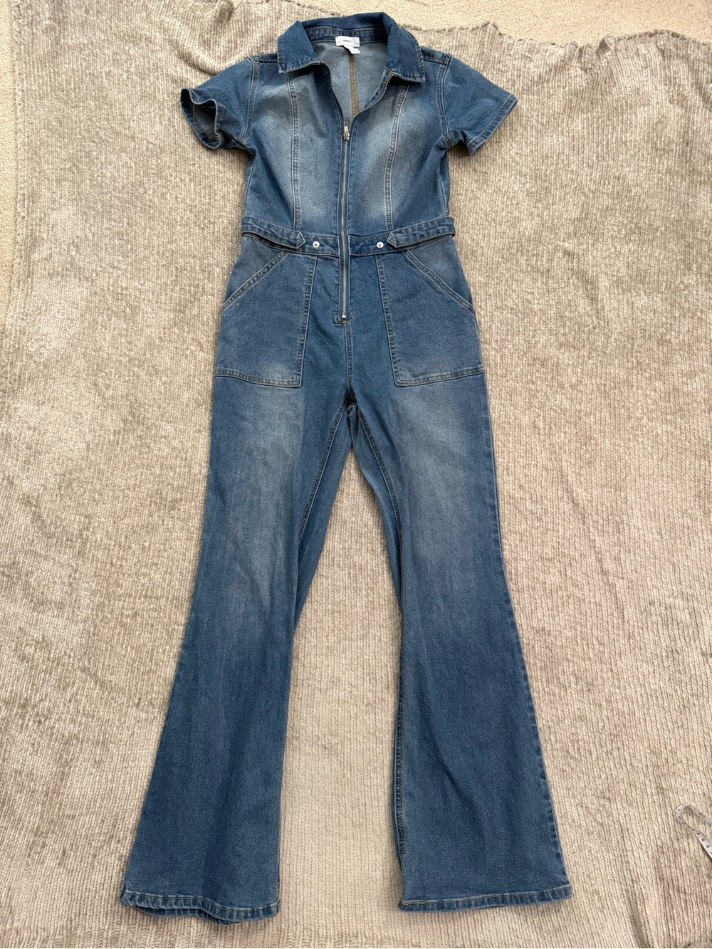 Forever 21 Denim Zip Front Flare Jumpsuit Size Small